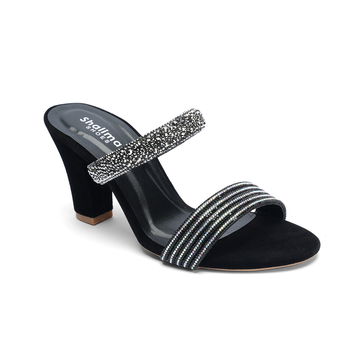 Womens Dual Strap Diamante Slipons Sandals