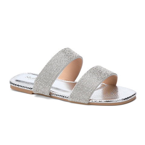 Aurisse Crystal Double Strap Flats