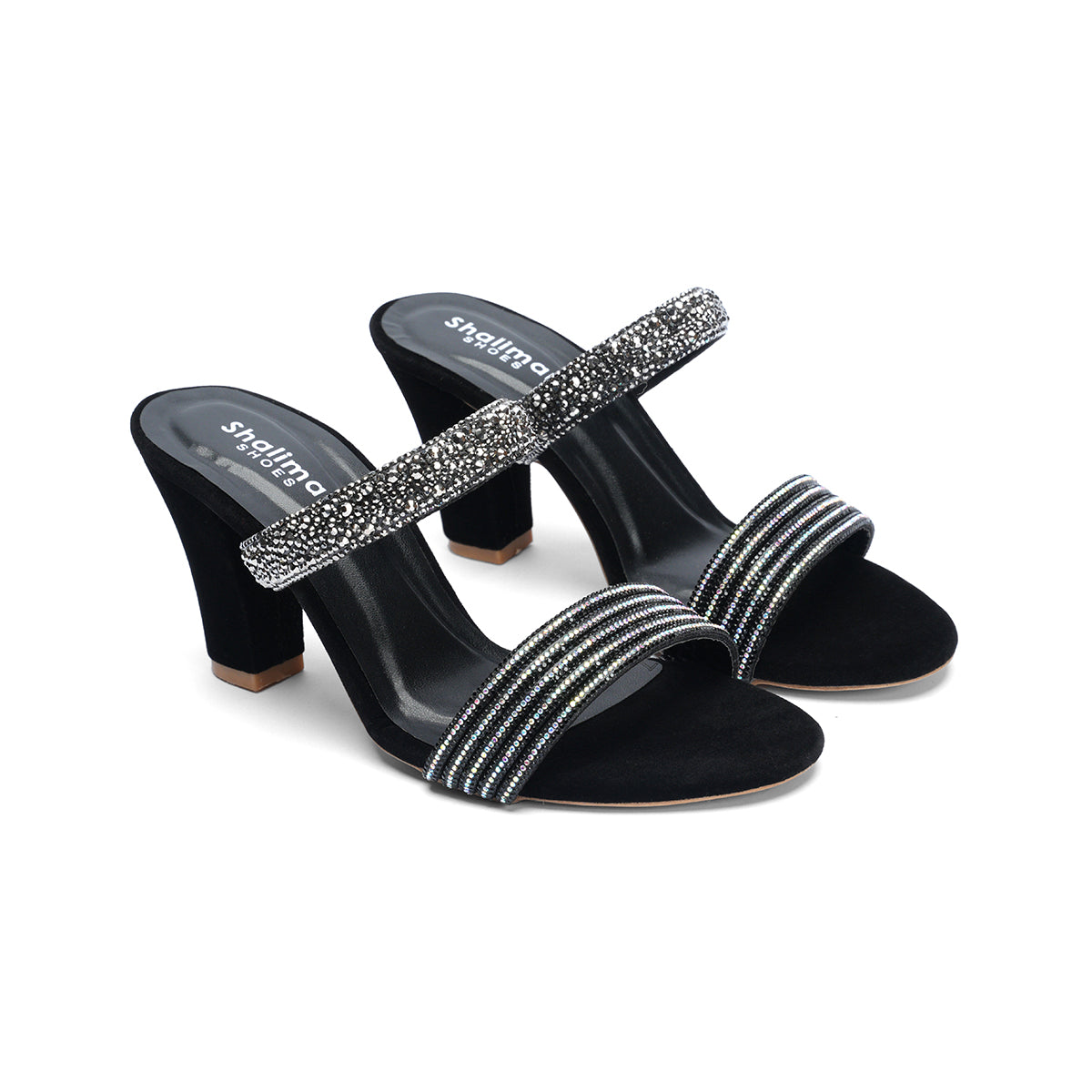 Womens Dual Strap Diamante Slipons Sandals