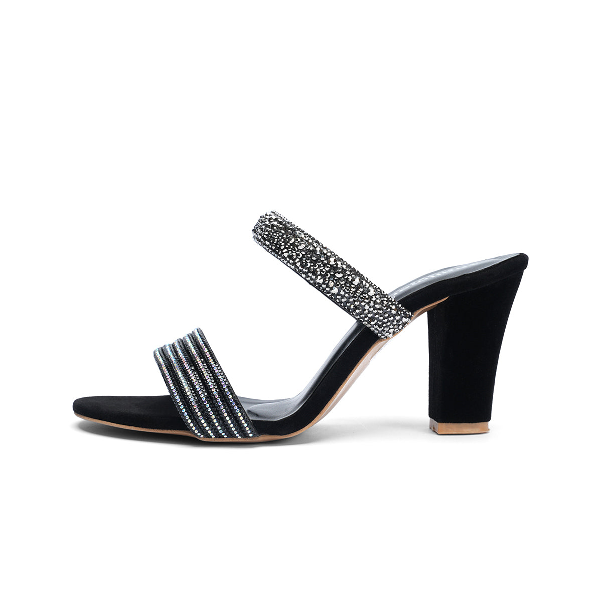 Womens Dual Strap Diamante Slipons Sandals