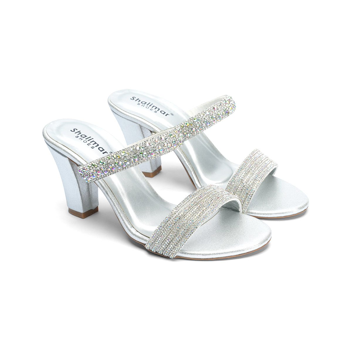 Womens Dual Strap Diamante Slipons Sandals