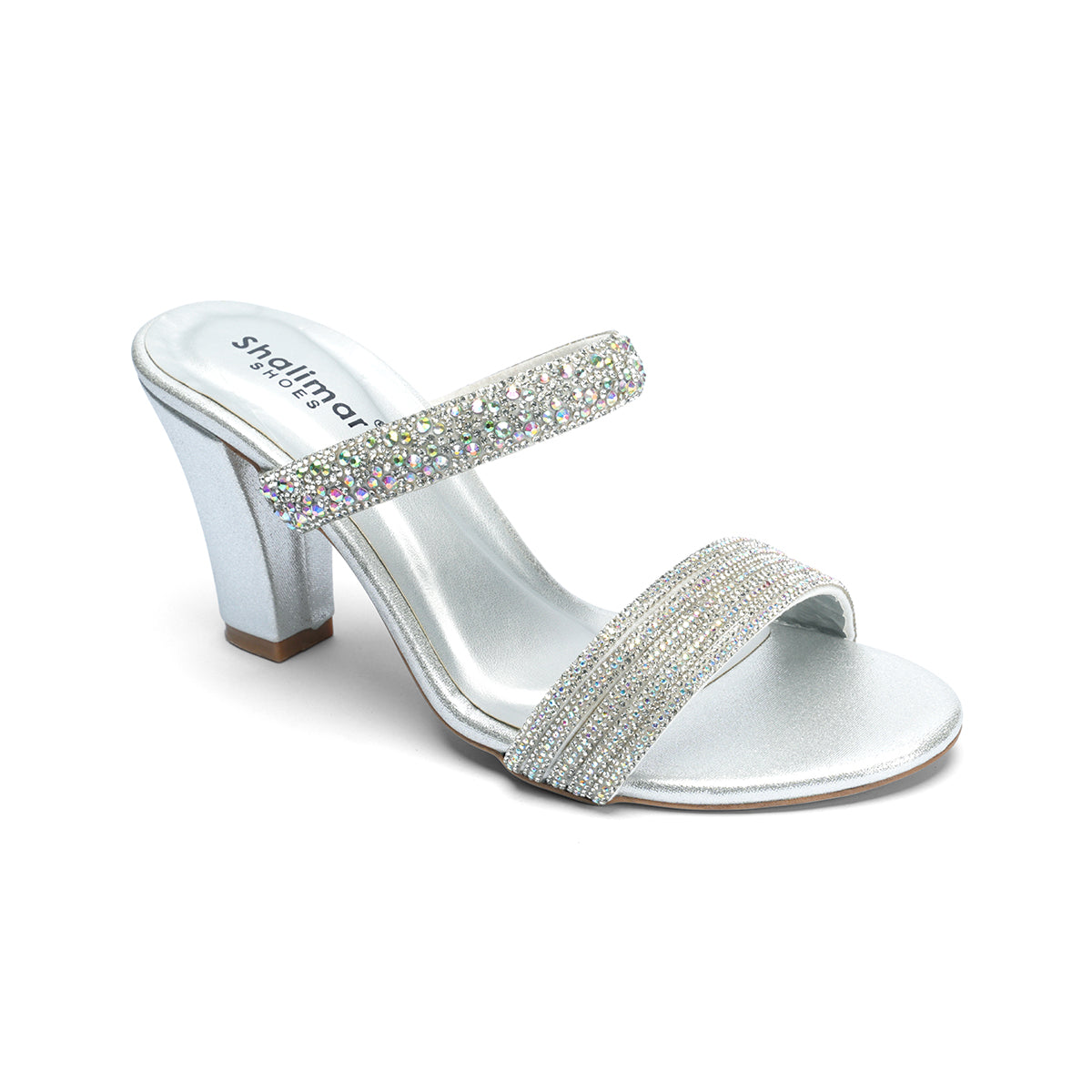 Womens Dual Strap Diamante Slipons Sandals