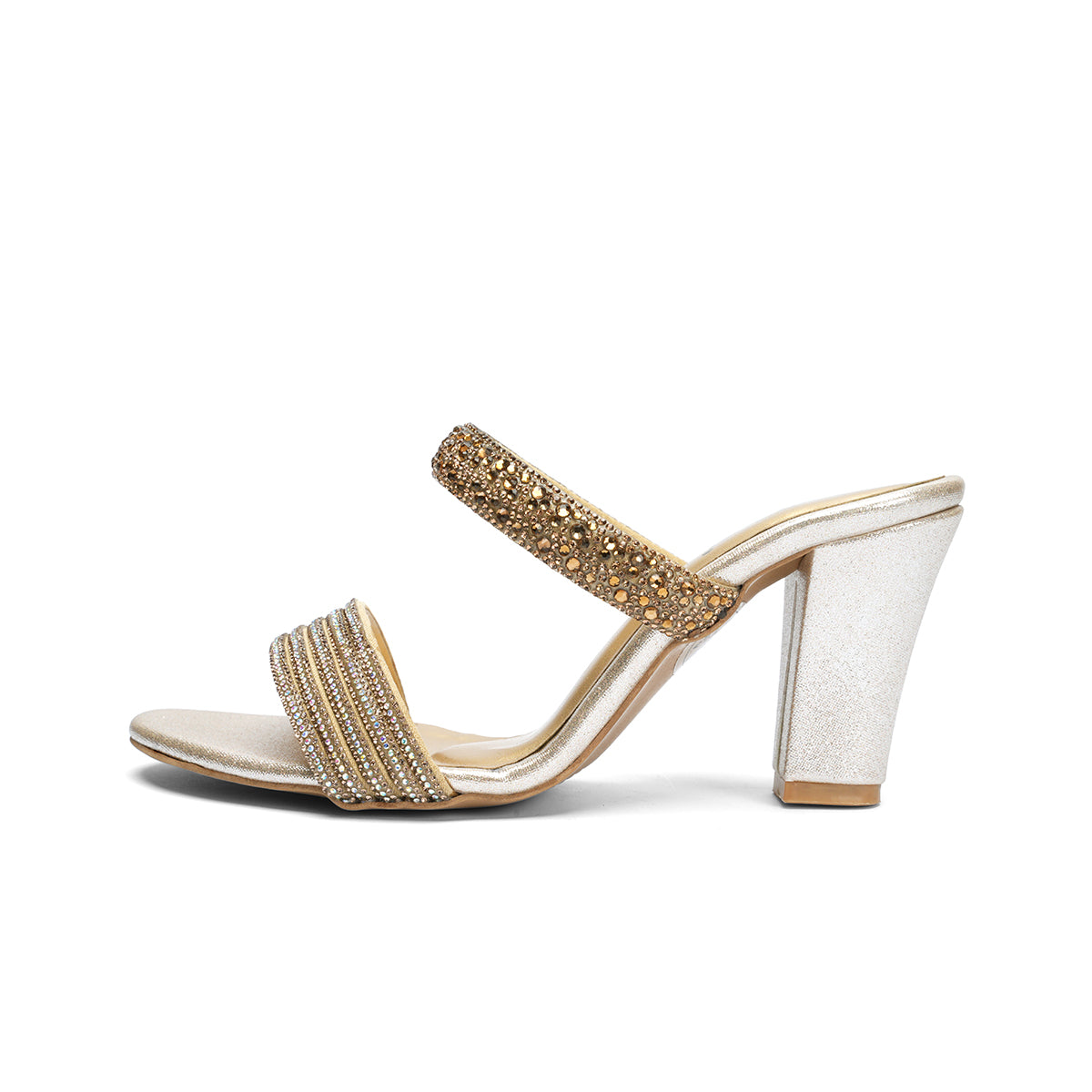 Womens Dual Strap Diamante Slipons Sandals