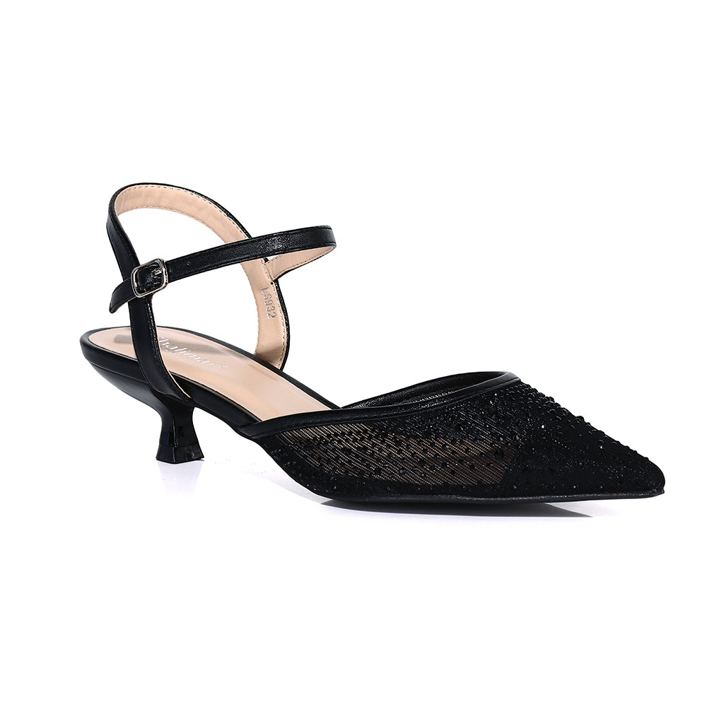 Noir Elegance Crystal Mesh Heels